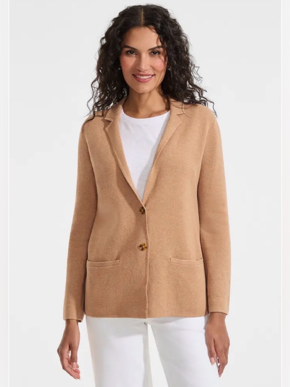 Lands' End Fine Gauge Cotton Button Front Blazer Sweater Size Large 14-16 Petite - Picture 2 of 9